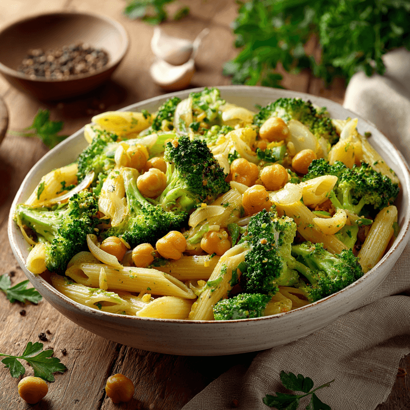 Broccoli Chickpea Pasta with Garlic Olive Oil Recipe