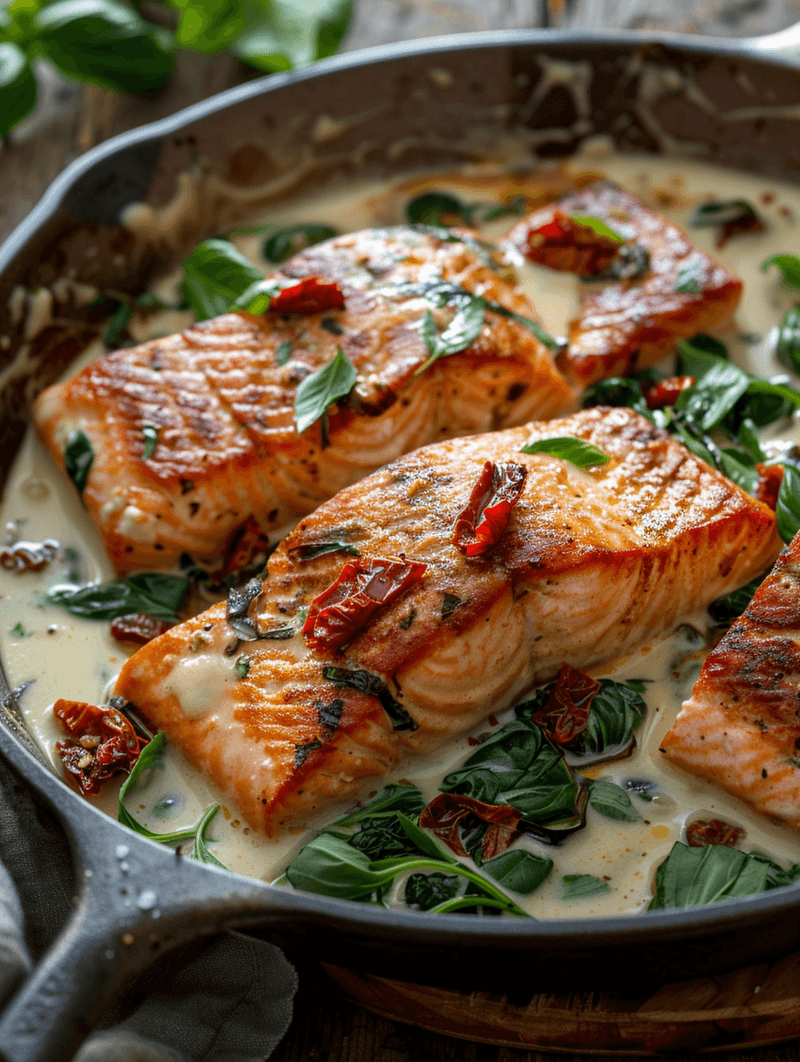 Creamy Tuscan Salmon with Sun-Dried Tomatoes Recipe