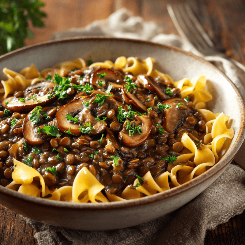 Creamy Vegan Lentil Mushroom Stroganoff Recipe