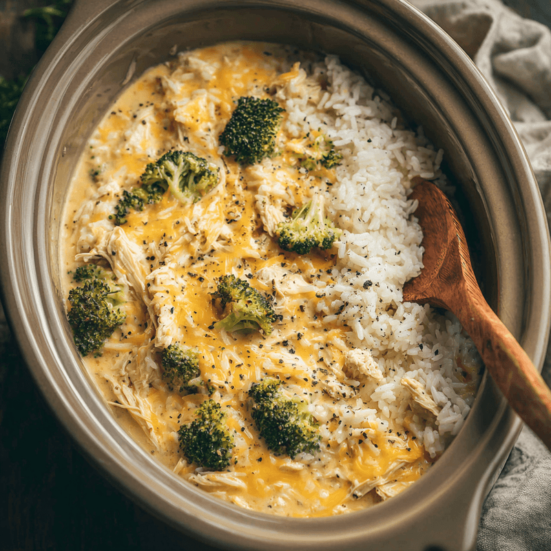Crockpot Broccoli Cheddar Chicken and Rice Recipe