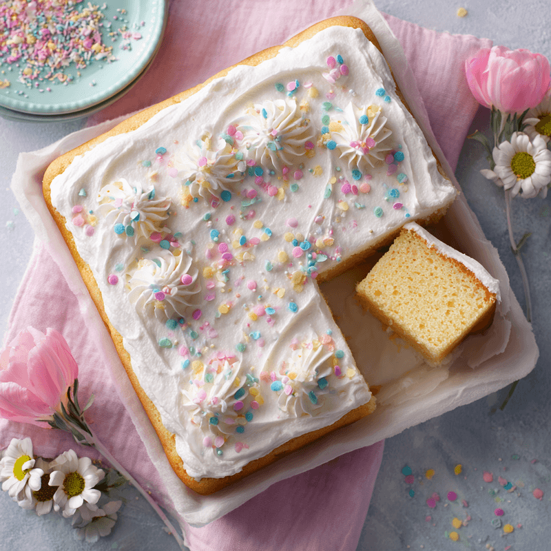 Easy Easter Poke Cake with Vanilla Pudding and Sprinkles