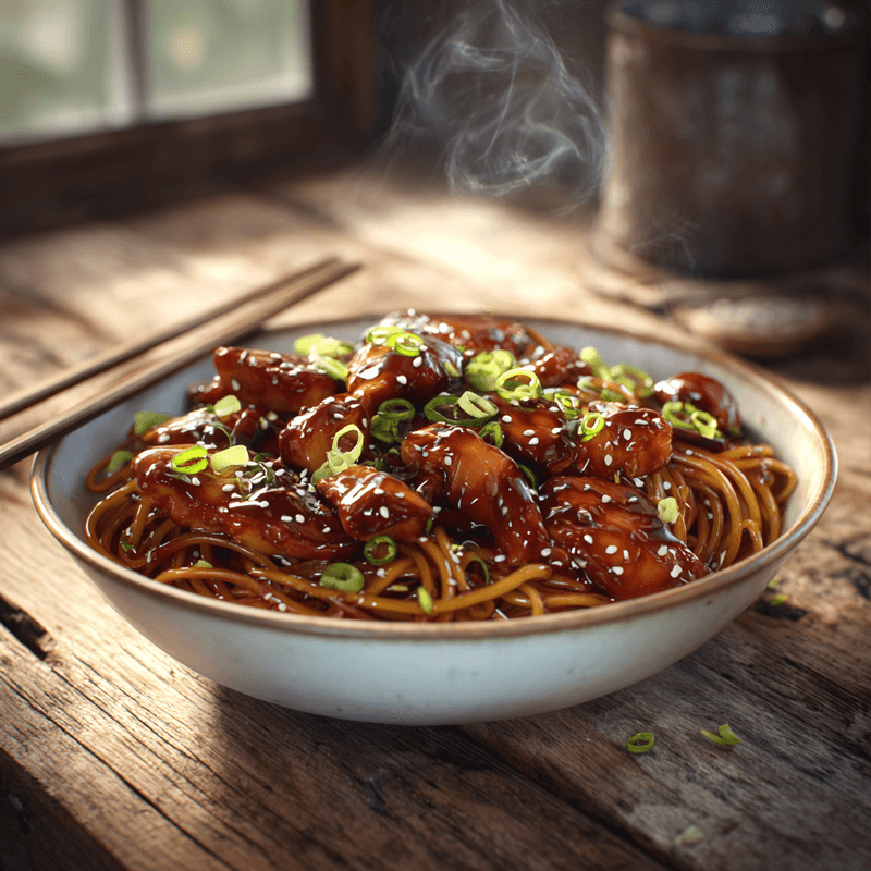 High Protein Sticky Garlic Chicken Noodles Recipe (28g)
