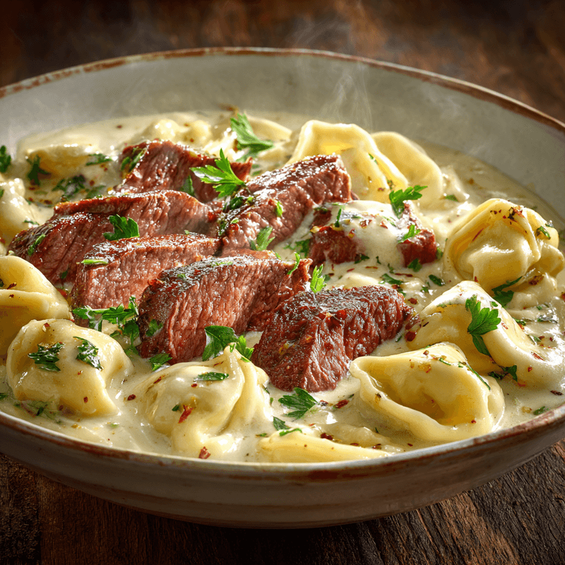 Cracked Garlic Steak Tortellini in Creamhouse Sauce Recipe