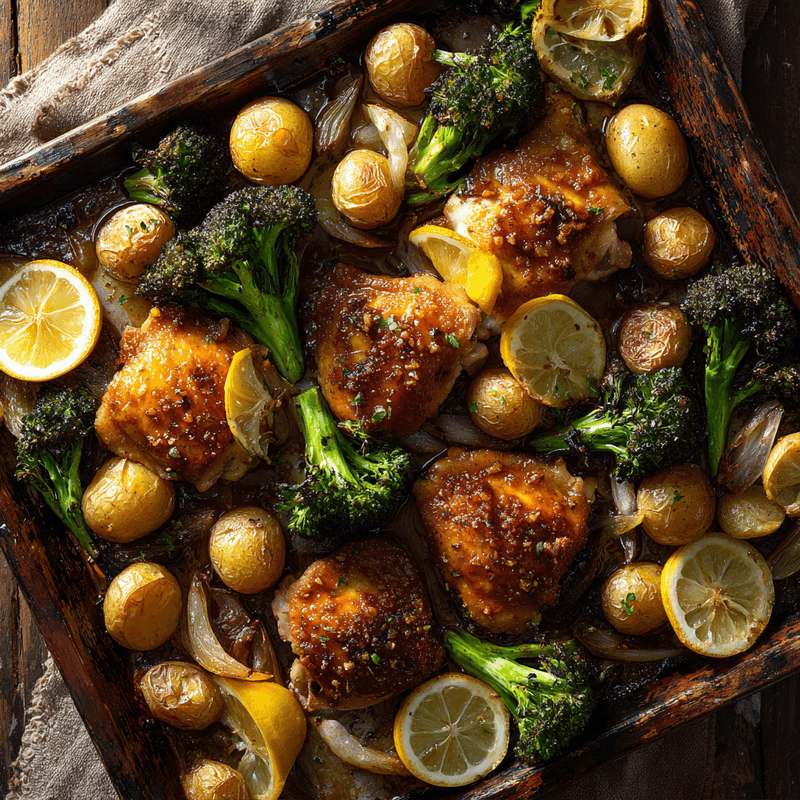 Lemon Garlic Chicken Sheet Pan with Potatoes & Broccoli