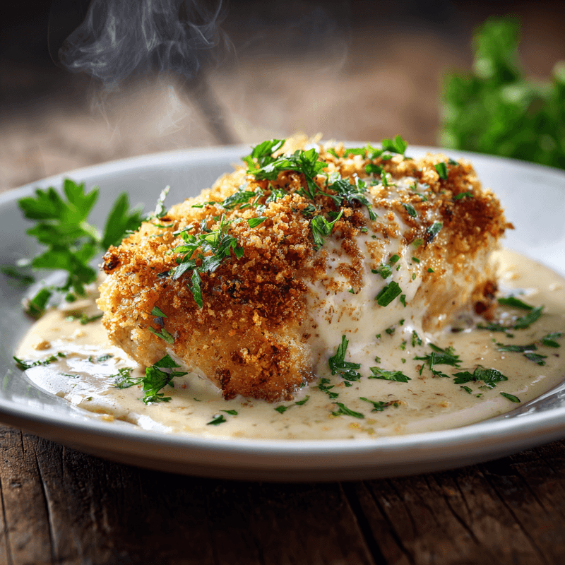 Parmesan Crusted Chicken with Creamy Garlic Sauce Recipe