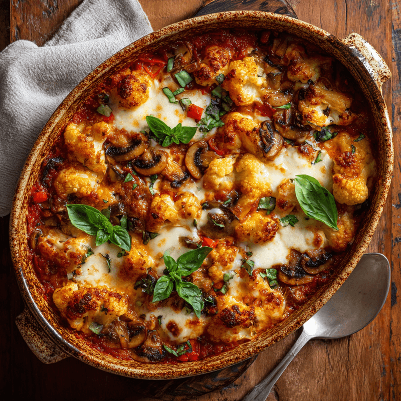 Roasted Cauliflower Pizza Casserole (Low Carb Dinner)