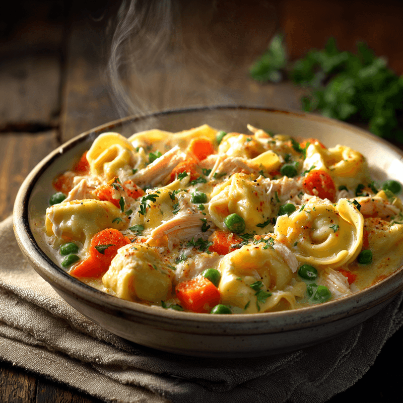 Crockpot Cheddar Chicken Pot Pie Tortellini Recipe
